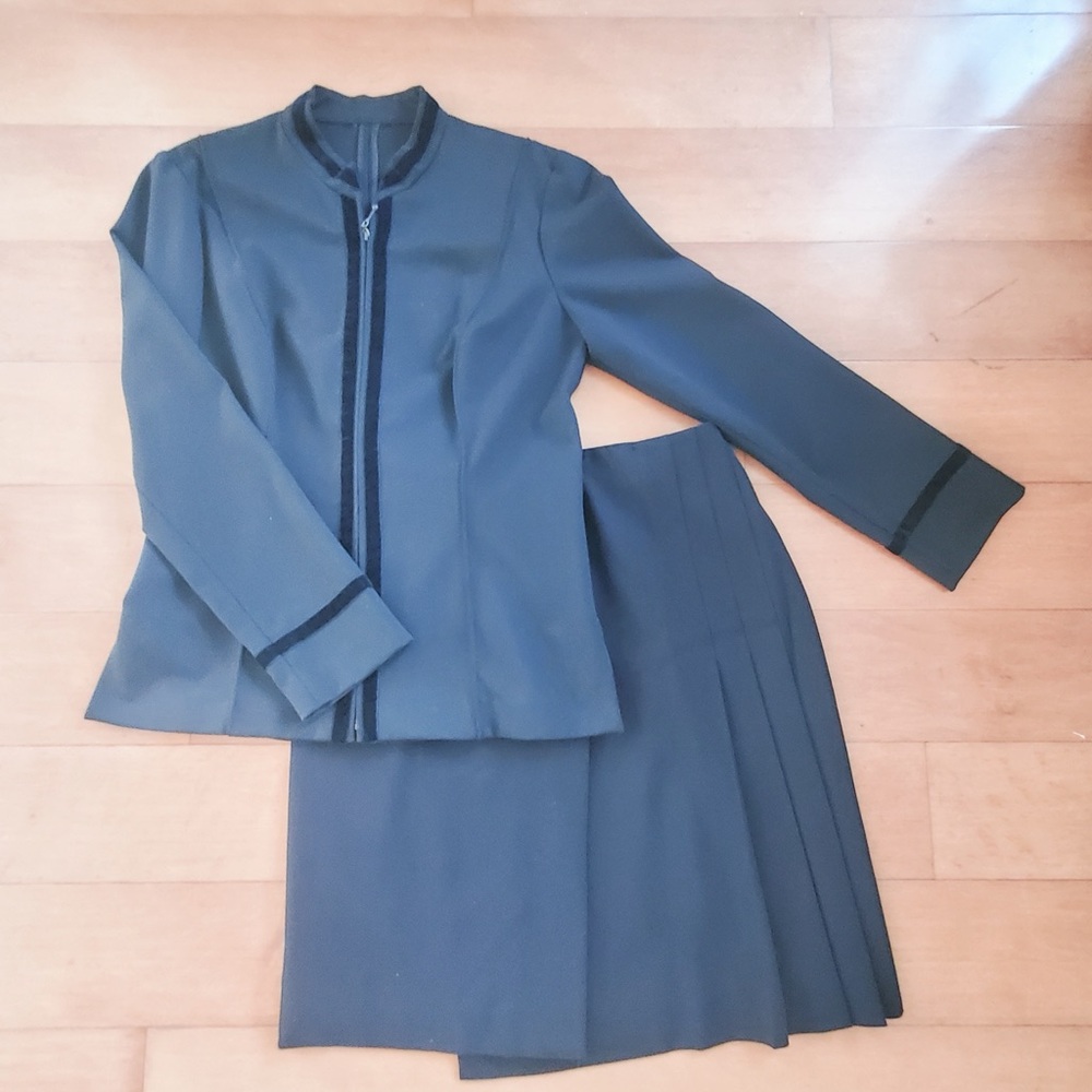 Navy Blue Wool Skirt Set